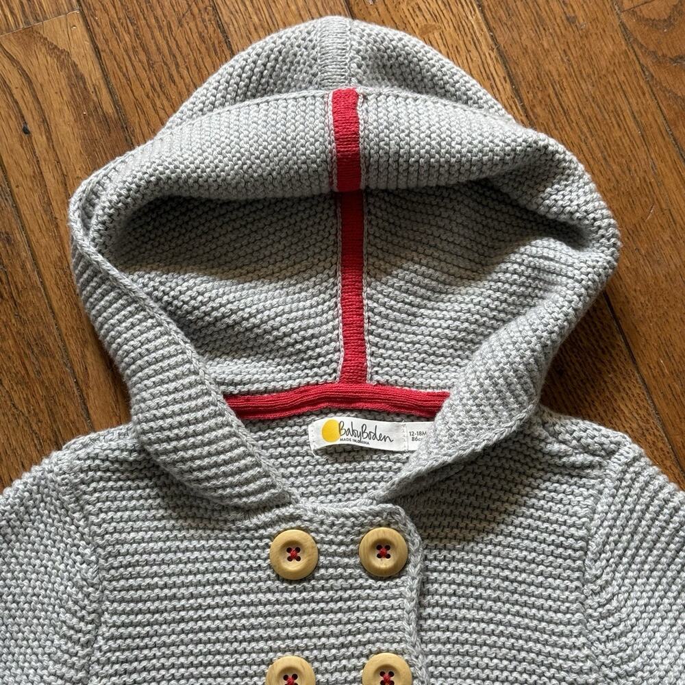 Mini Boden Knit Hooded Jacket Sweater Sz 12 to 18 Months Rainbow Farm Appliqué - Picture 2 of 7